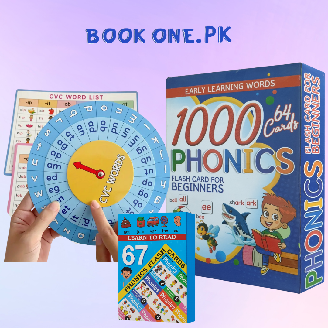3-in-1 Phonics Mastery Bundle(1000 Phonics,Read & Master Phonics & Cvc word clock plus Free multiplication clock plus Chart)